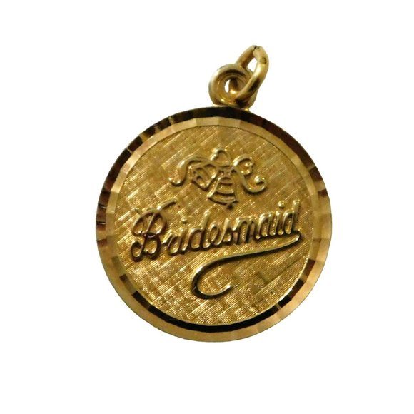 LaMode Bridesmaid Charm Karatclad Heavy Gold Electroplated Round  Pendant 1 Inch - Picture 1 of 6